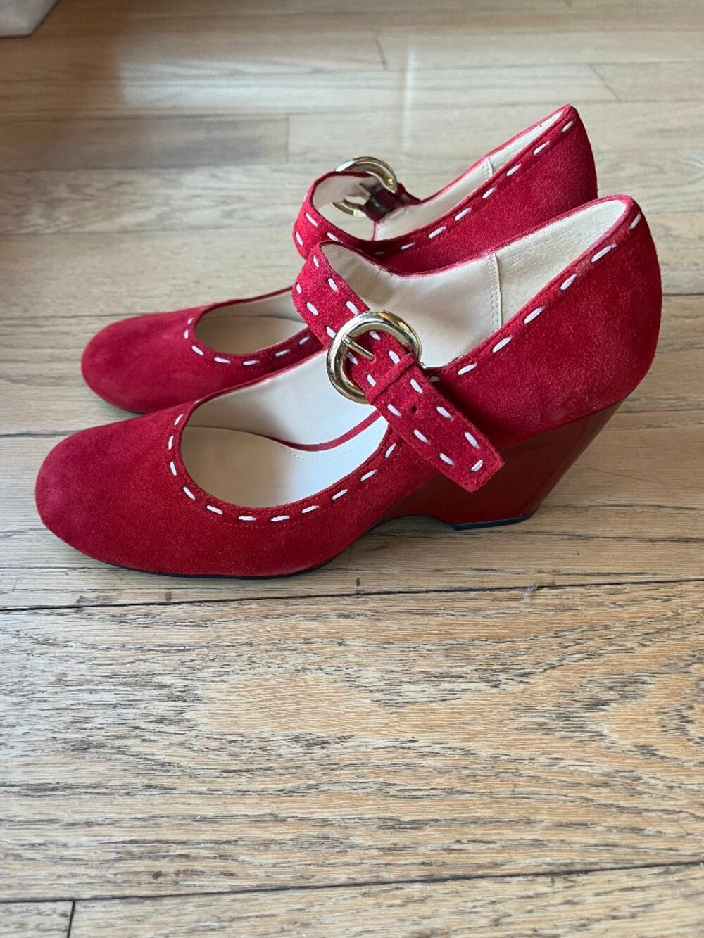 Franco Sarto Size 7.5 Mary Jane Leather Wedge Heels Brand New